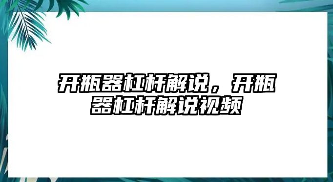 開瓶器杠桿解說，開瓶器杠桿解說視頻